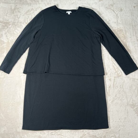 J. Jill Pure Jill Black Layered Knit Shift Dress Long Sleeves Women's Size Large - Picture 1 of 6